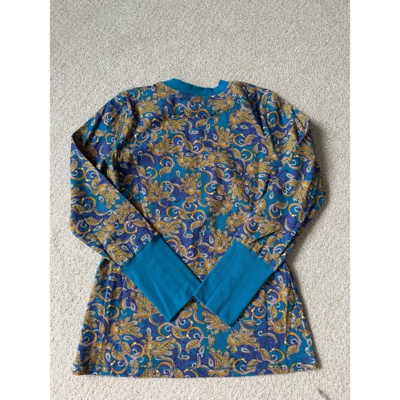 Sundance Women Teal Paisley Thermal Knit Roseanne Long Sleeve Top Large - Picture 5 of 7